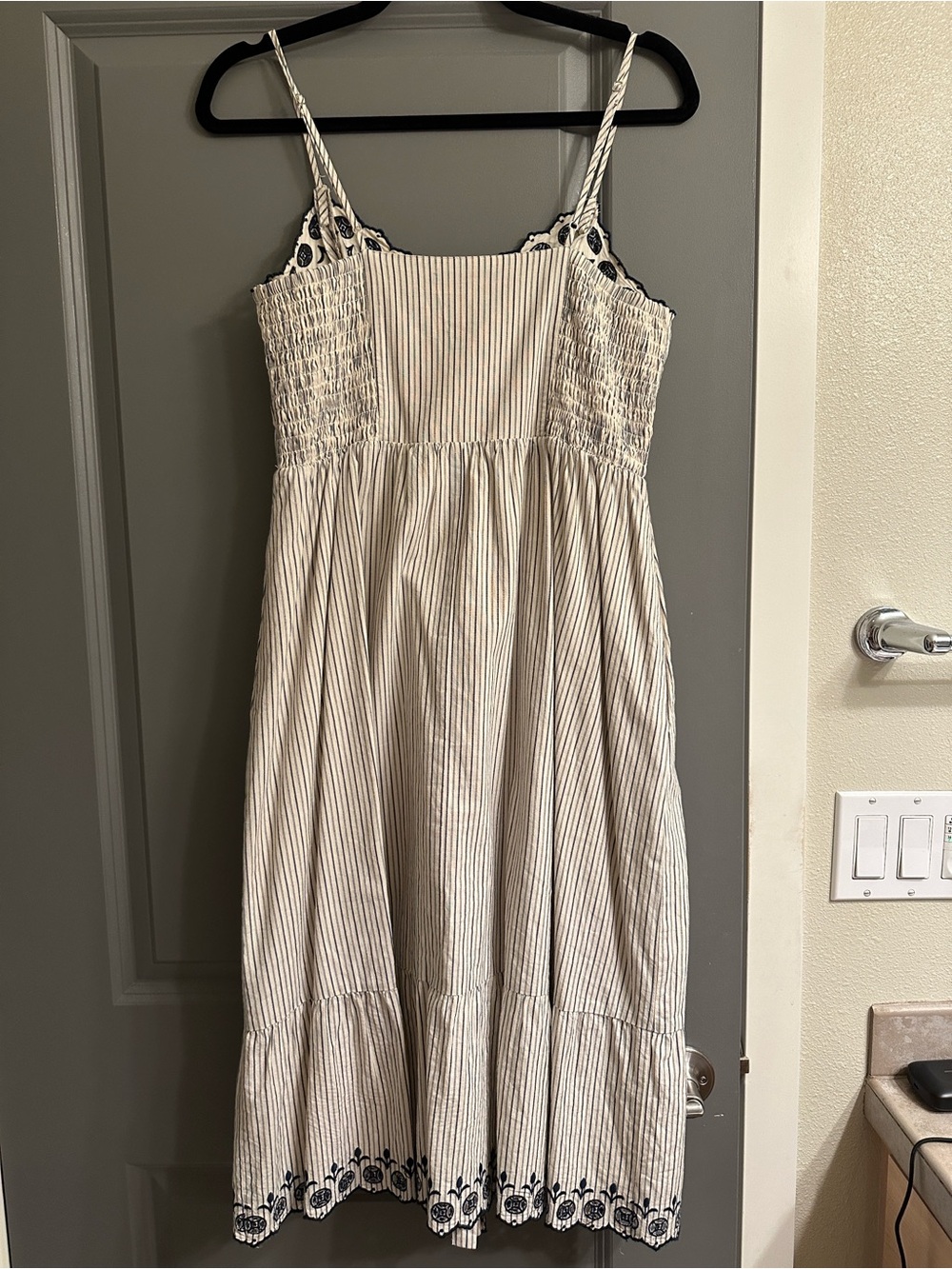Madewell White and Navy Striped Embroidered Midi Sundress - Picture 4 of 5